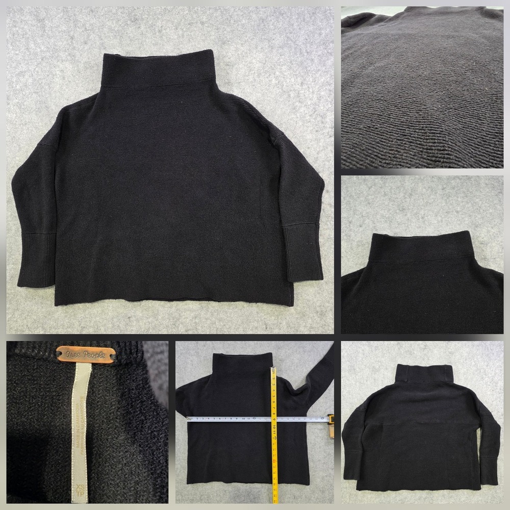 Free People Sweater‎ Womens XS Black Turtleneck Oversized Dolman Pullover